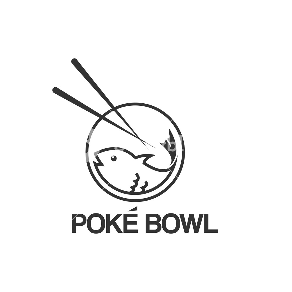 1000x1000 Poke Bowl Fish Logo Design Template Vector Royalty Free Stock