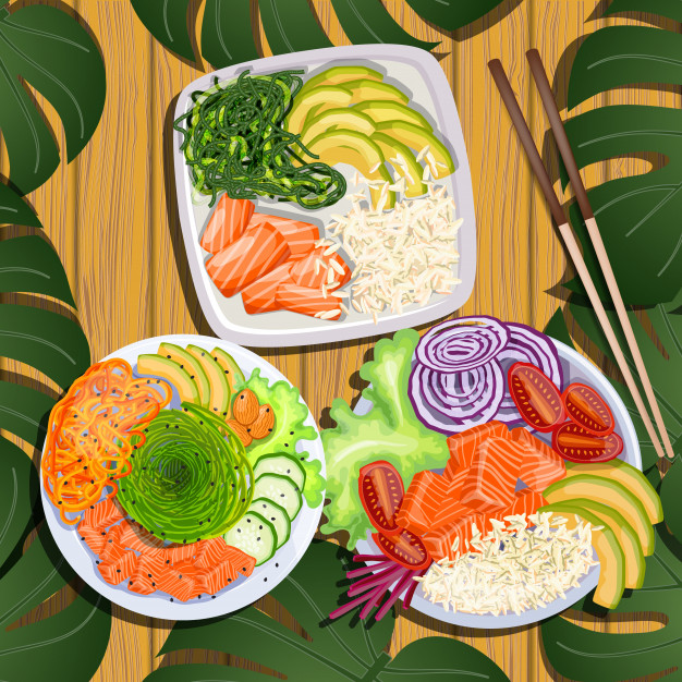 626x626 Set Poke Bowl Vector Premium Download