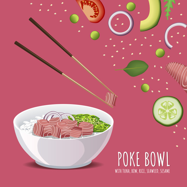 626x626 Hawaiian Poke Tuna Bowl Vector Premium Download