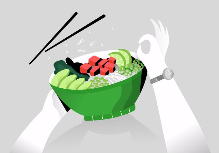 700x490 Healthy Food Poke Bowl Vector Flat Illustration