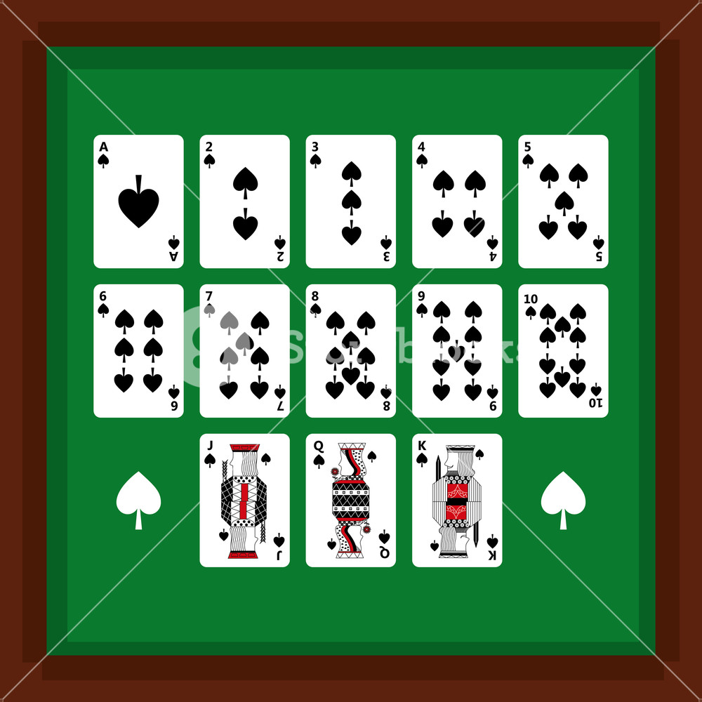 1000x1000 Set Of Poker Playing Cards Of Spade Suit On Green Table Vector
