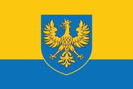 450x300 Flag Of Opole Voivodeship With Coat Of Arms, Poland Vector Format