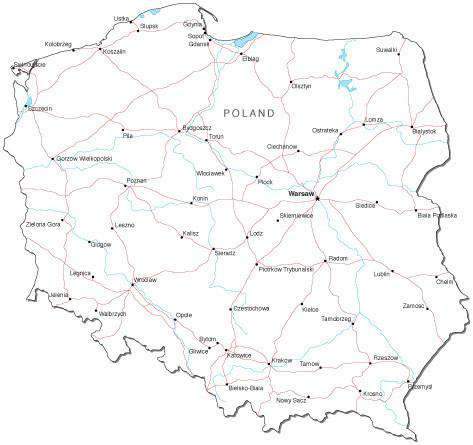 473x445 Poland Black White Road Map In Adobe Illustrator Vector Format