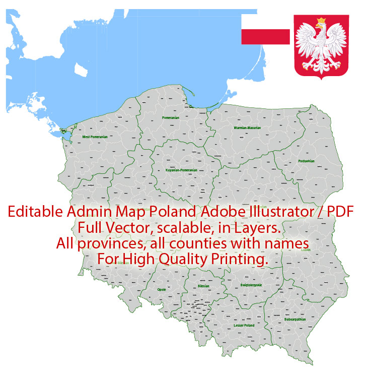 727x746 Poland Map Admin Vector Illustrator Editable Pdf Provinces Counties