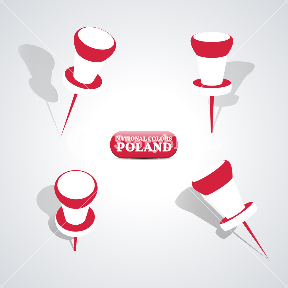 1000x1000 Set Of Pushpin In The National Colors Of Poland, Vector