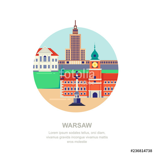 500x500 Travel To Poland Vector Flat Illustration Warsaw City Symbols