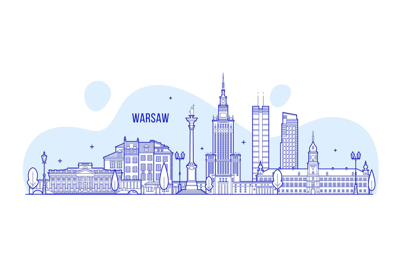 1370x913 Warsaw Skyline, Poland Vector Illustration Vector
