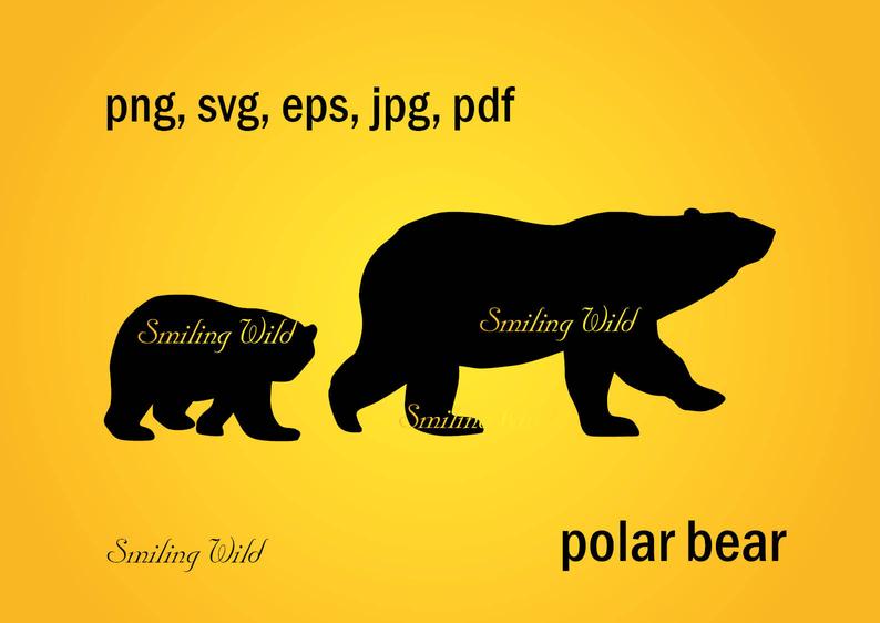 794x562 Polar Bear Cub Silhouette Png Clipart Polar Bear Vector Etsy