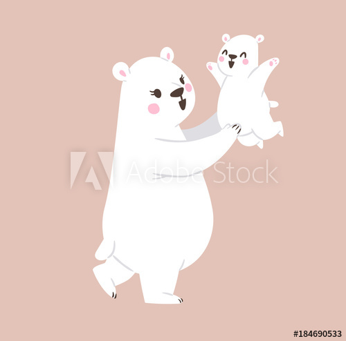 500x494 White Polar Bear Vector Mother And Small Baby Bear Animal Cute