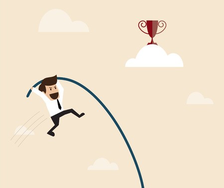 450x378 Vector Cartoon Of Businessman Is Jumping With Pole Vault