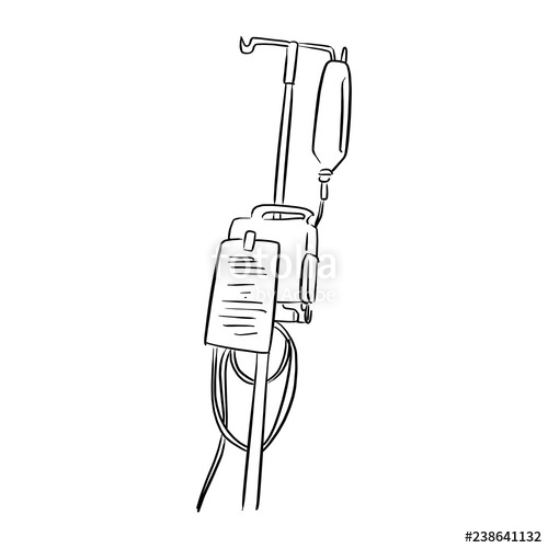 500x500 Saline Solution Bag Hanging On Pole Vector Illustration Sketch