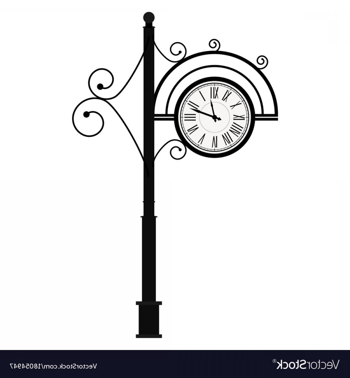 1200x1296 Street Retro Clock On Pole Vector Soidergi