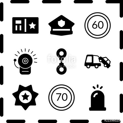 500x500 Simple Icon Set Of Law Related Alarm Bell, Siren, Handcuff