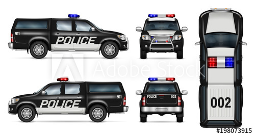 500x267 Police Car Vector Mock Up Isolated Template Of Black Pickup Truck