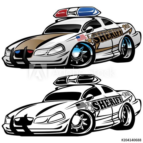 500x500 Sheriff Muscle Car Cartoon Vector Illustration Jeff Hobrath Art