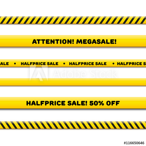 500x500 Police Line For Megasale, Realistic Vector Set Isolated On White