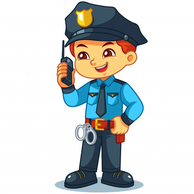 626x626 Police Officer Boy Checking Information With Walky Talky Vector