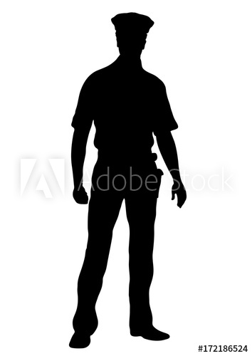 354x500 Police Officer Vector Silhouette, Outline Man Standing Front Side