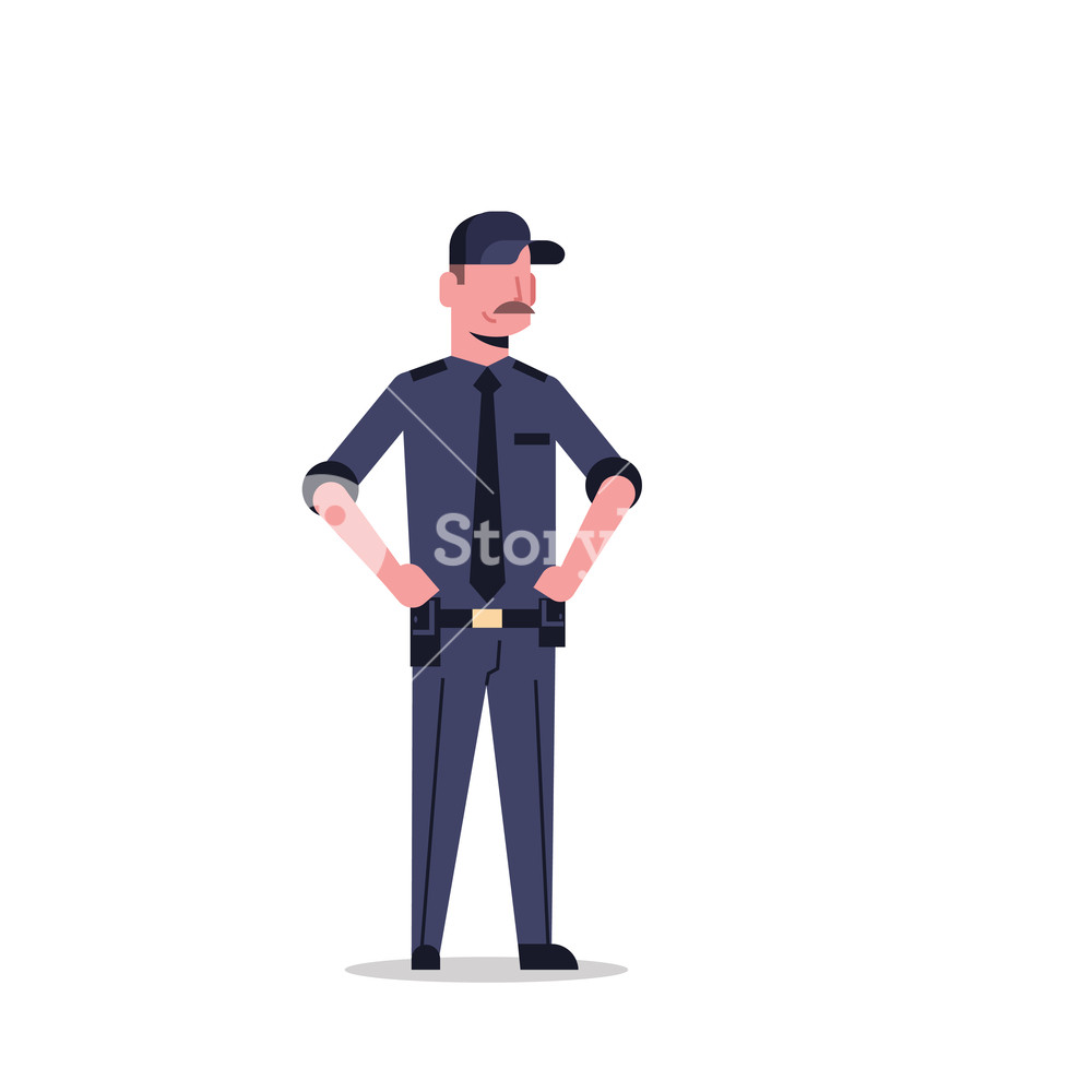 1000x1000 Security Guard Man In Black Uniform Police Officer Male Cartoon
