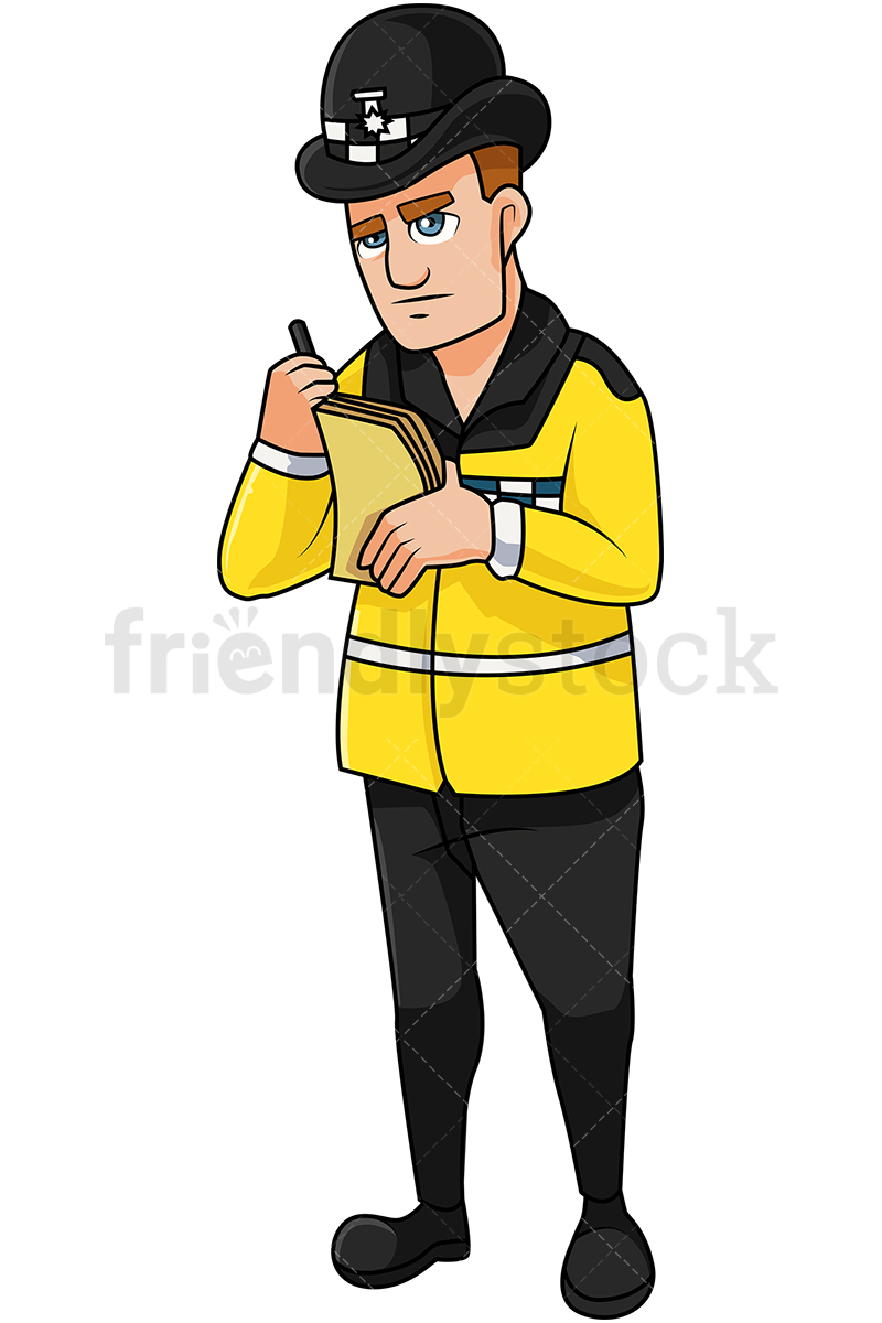 800x1200 English Policeman Writing Ticket Cartoon Vector Clipart