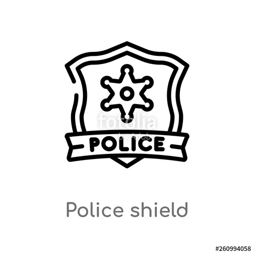 500x500 Outline Police Shield Vector Icon Isolated Black Simple Line
