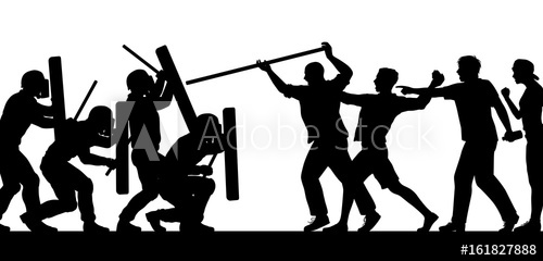 500x240 Mob Fighting Police Silhouette