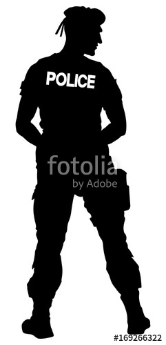 241x500 Policeman On Duty Vector Silhouette Isolated On White Background