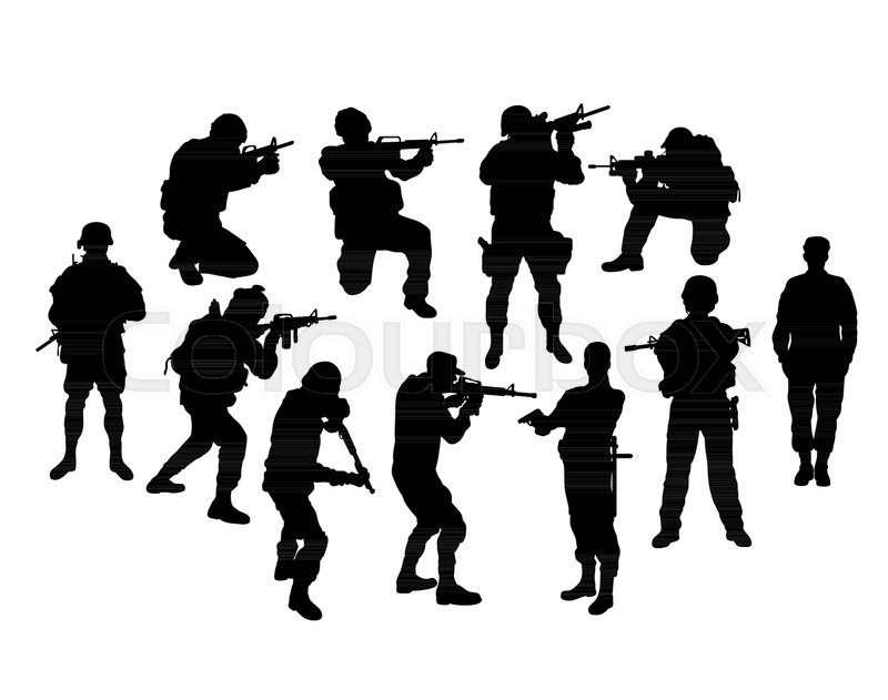 800x631 Soldier And Police Silhouettes, Sign Stock Vector Colourbox