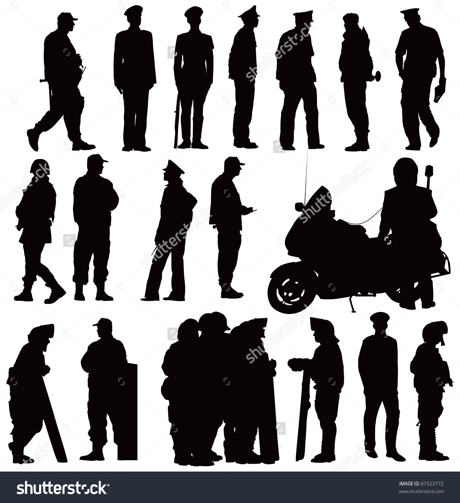 1463x1600 Twenty Policeman Black Silhouettes Vector Illustration On White