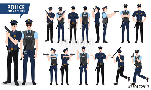500x298 Police Vector Character Set Policeman Characters Holding Gun