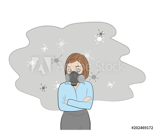 500x423 Girl In A Gas Mask Allergy To Dust And Pollen Vector