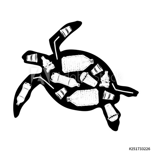 500x500 Ocean Pollution Vector Illustration Rubbish In A Turtle