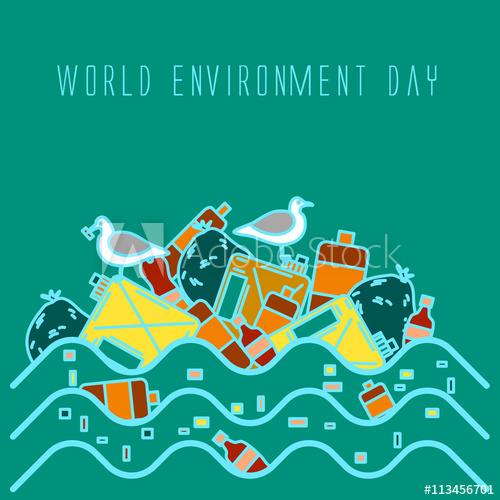 500x500 World Environment Day Ocean Pollution Vector Illustration