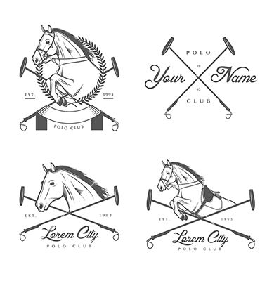 380x400 Set Of Vintage Horse Polo Club Labels And Badges Vector