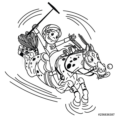 493x500 Cartoon Equestrian Polo Sport Player Little Boy Riding A Pony