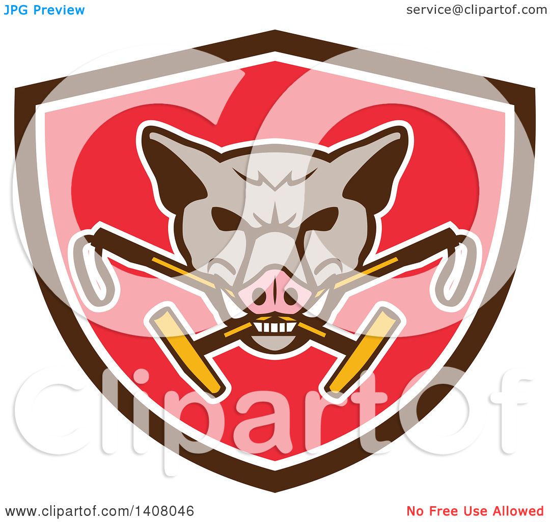 1080x1024 Clipart Of A Retro Wild Hog Boar Head Biting Crossed Polo Mallets