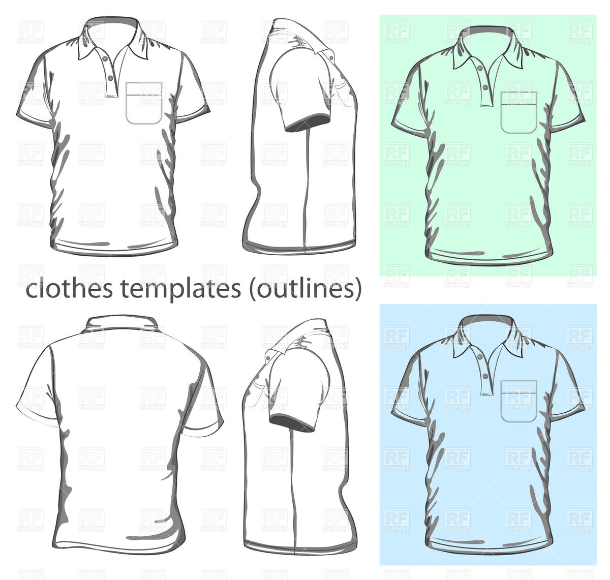 1200x1141 Men's Polo Shirt With Pocket, Outline Vector Image Of Beauty