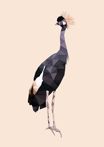 Polygonal Black Crowned Crane, Poly Low Bird, Polygon Animal 349x494 Polygonal Black Crowned Crane, Poly Low Bird, Polygon Animal