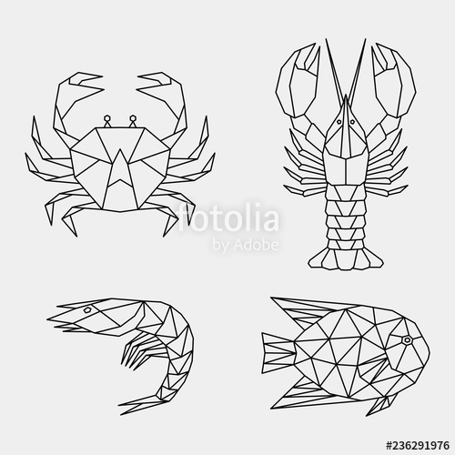 Set Of Abstract Polygon Animals Linear Geometric Crab, Lobster 500x500 Set Of Abstract Polygon Animals Linear Geometric Crab, Lobster