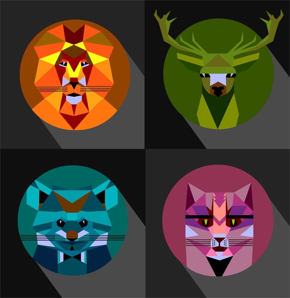 Wild Animals Icons With Low Polygon Style Design Free Vector 583x600 Wild Animals Icons With Low Polygon Style Design Free Vector