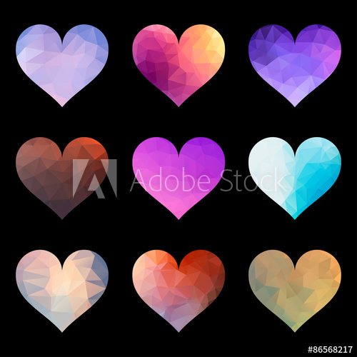 Set Of Vector Polygon Heart 500x500 Set Of Vector Polygon Heart