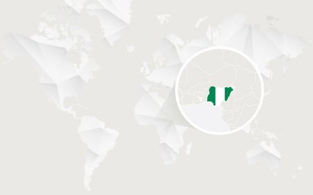 450x281 Nigeria Map With Flag In Contour On White Polygonal World Map