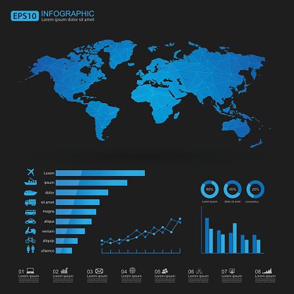 416x416 Polygonal World Map And Infographics Templates,transportation