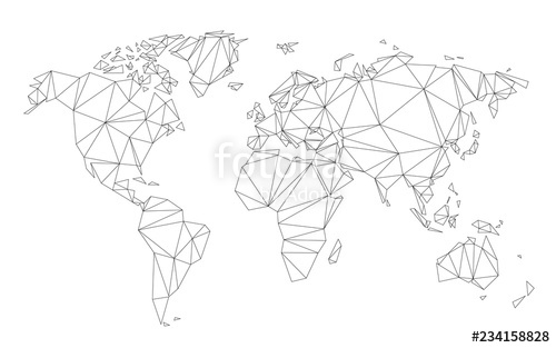 500x313 Polygonal World Map Vector Simplified To Triangular Lines On White