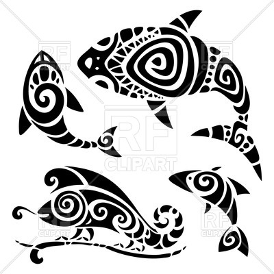 400x400 Polynesian Tattoo Fishes And Lizard Vector Image Of Plants