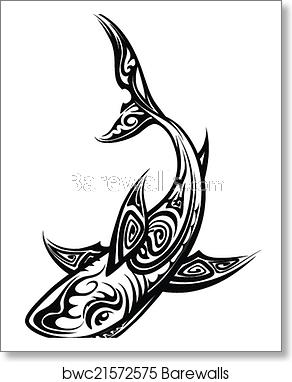 292x382 Vector Shark Polynesian Tattoo, Art Print Barewalls Posters