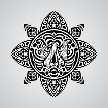 350x350 Vector Sun With Tiger Face In The Centre, Tattoo Sketch