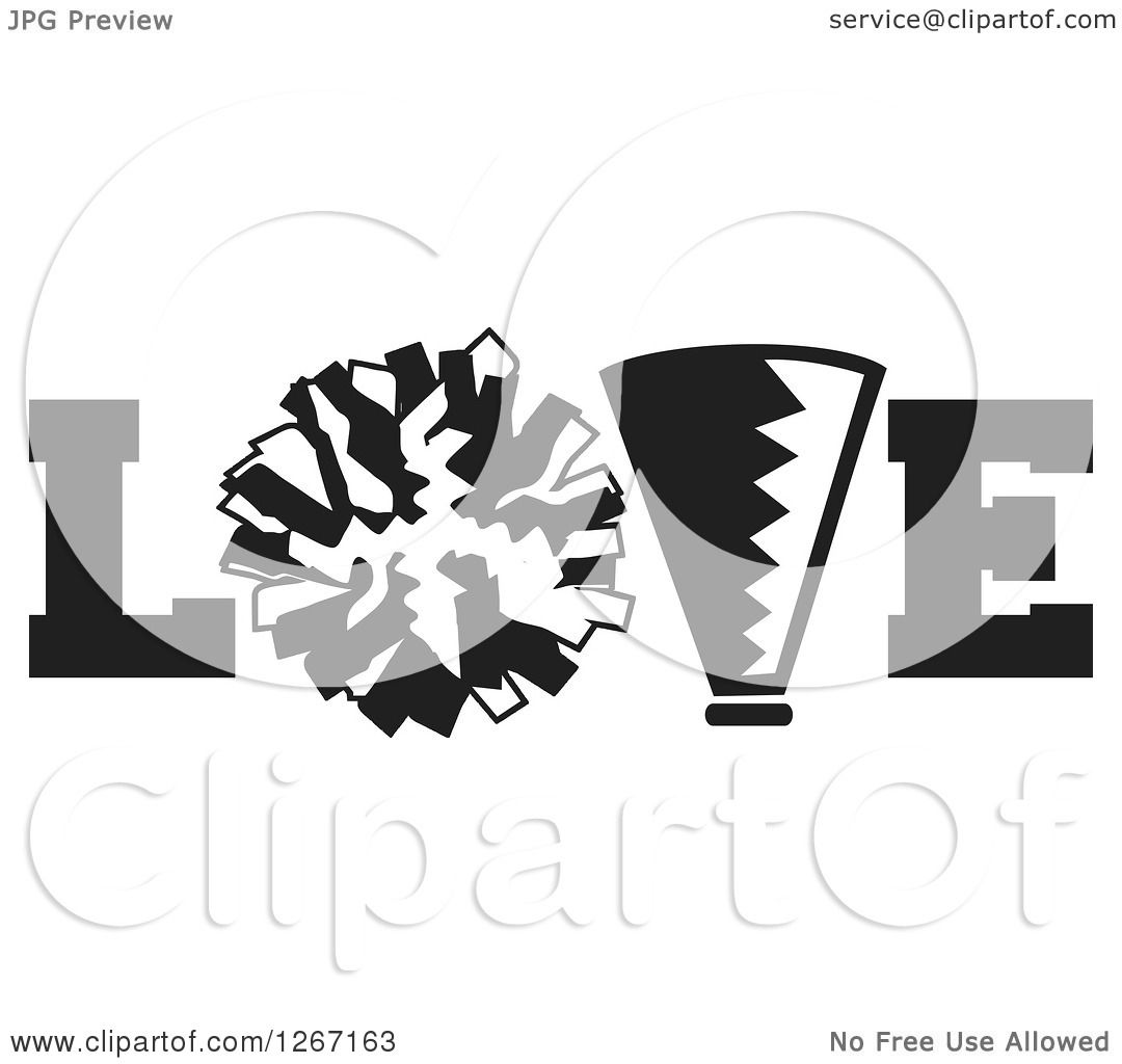 1080x1024 Clipart Of A Black And White Megaphone And Cheerleading Pom Pom