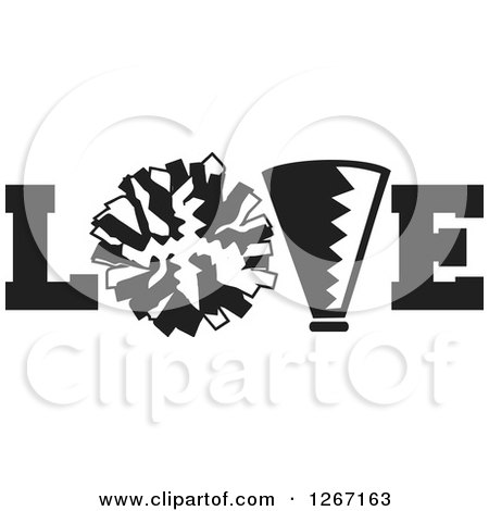 450x470 Clipart Of A Black And White Megaphone And Cheerleading Pom Pom