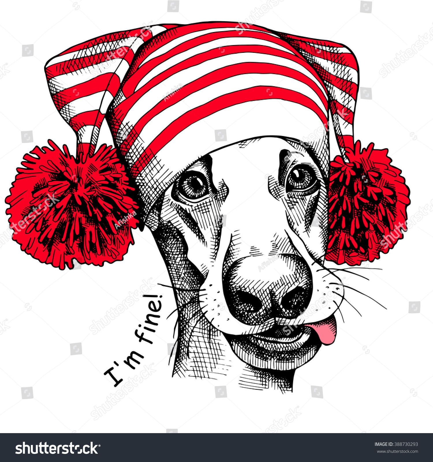 1500x1600 Dog In A Red Hat With Pom Pom Vector Illustration Betty Boop